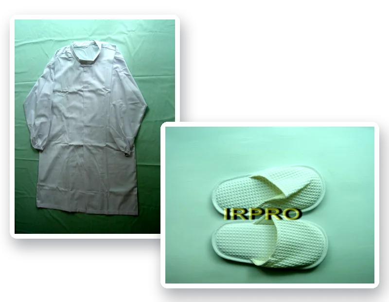 เสื้อกาวน์และรองเท้าแตะปักโลโก้ IRPRO